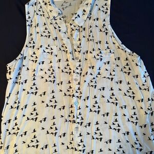Just Living Black and White Bird Print Sleeveless Shirt